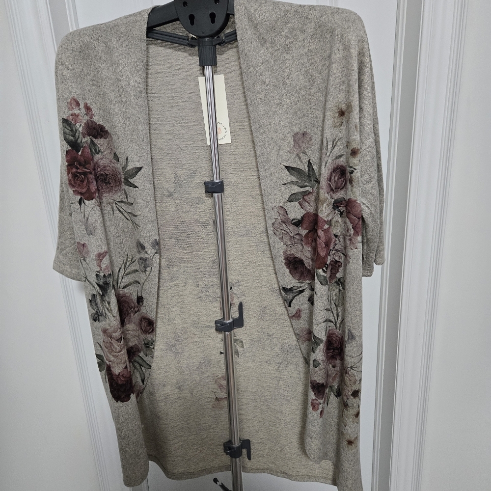 Floral Open-Front Cardigan - Cream and Pink